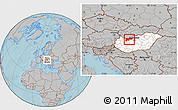 Gray Location Map of Komárom-Esztergom, highlighted country, hill shading
