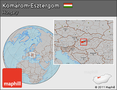 Gray Location Map of Komárom-Esztergom, hill shading