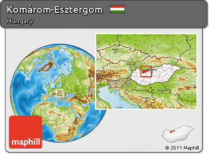 Physical Location Map of Komárom-Esztergom, highlighted country