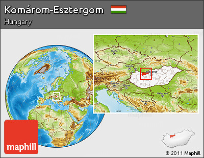 Physical Location Map of Komárom-Esztergom, highlighted country