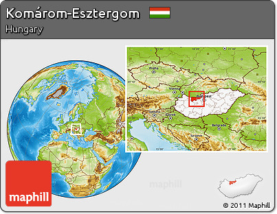 Physical Location Map of Komárom-Esztergom, highlighted country