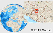 Shaded Relief Location Map of Komárom-Esztergom, within the entire country