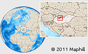Shaded Relief Location Map of Komárom-Esztergom, highlighted country, within the entire country