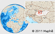 Shaded Relief Location Map of Komárom-Esztergom, highlighted country