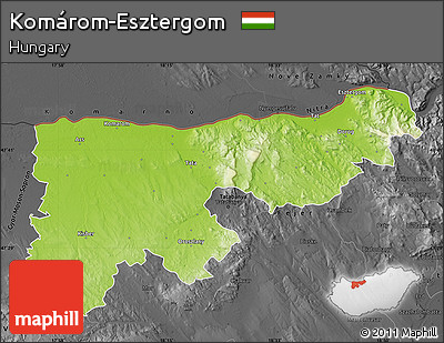 Physical Map of Komárom-Esztergom, darken, desaturated