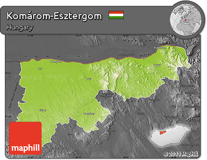 Physical Map of Komárom-Esztergom, darken, desaturated