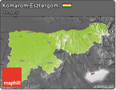 Physical Map of Komárom-Esztergom, darken, desaturated