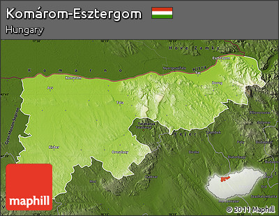 Physical Map of Komárom-Esztergom, darken