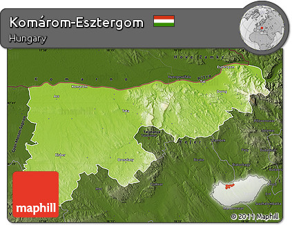 Physical Map of Komárom-Esztergom, darken