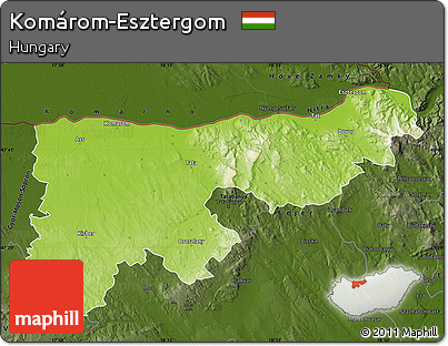 Physical Map of Komárom-Esztergom, darken