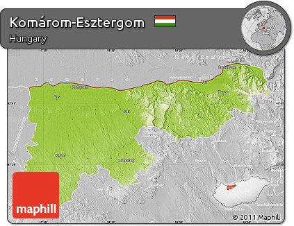 Physical Map of Komárom-Esztergom, lighten, desaturated