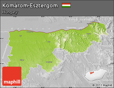 Physical Map of Komárom-Esztergom, lighten, desaturated
