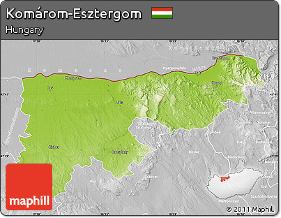Physical Map of Komárom-Esztergom, lighten, desaturated