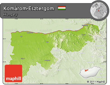 Physical Map of Komárom-Esztergom, lighten