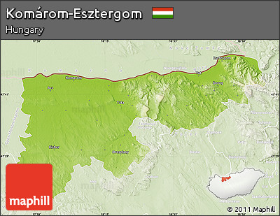 Physical Map of Komárom-Esztergom, lighten