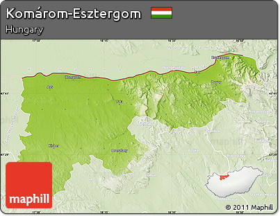 Physical Map of Komárom-Esztergom, lighten
