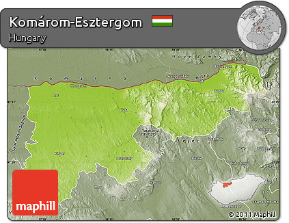 Physical Map of Komárom-Esztergom, semi-desaturated
