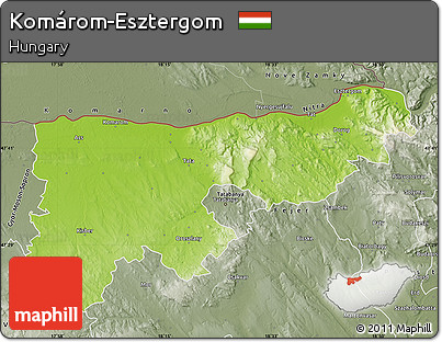 Physical Map of Komárom-Esztergom, semi-desaturated