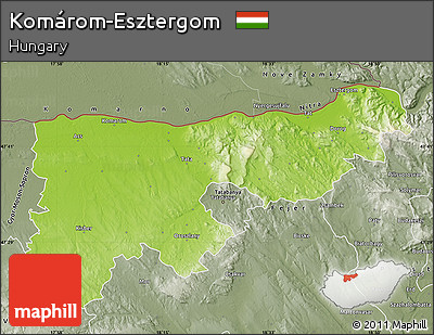Physical Map of Komárom-Esztergom, semi-desaturated