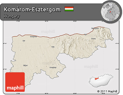 Shaded Relief Map of Komárom-Esztergom, cropped outside