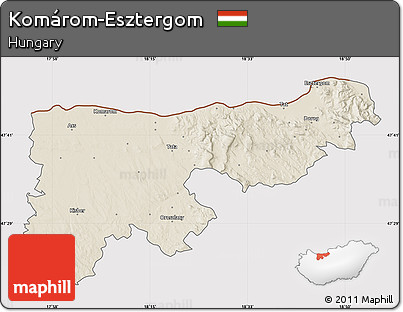Shaded Relief Map of Komárom-Esztergom, cropped outside