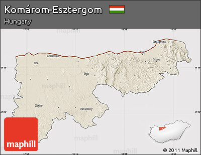 Shaded Relief Map of Komárom-Esztergom, cropped outside
