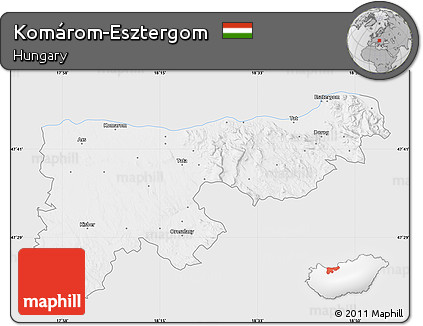 Silver Style Map of Komárom-Esztergom, single color outside