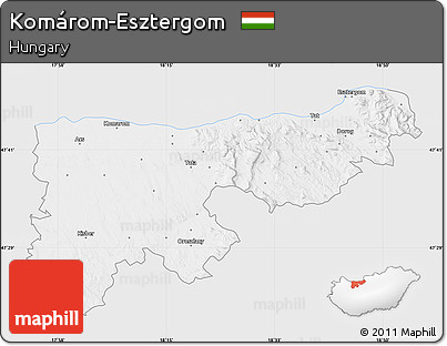 Silver Style Map of Komárom-Esztergom, single color outside