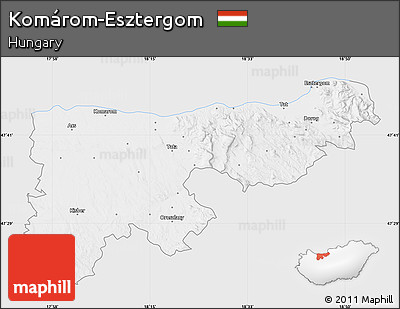Silver Style Map of Komárom-Esztergom, single color outside