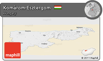 Classic Style Panoramic Map of Komárom-Esztergom, single color outside