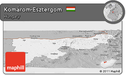 Gray Panoramic Map of Komárom-Esztergom