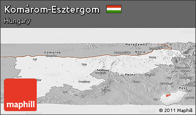 Gray Panoramic Map of Komárom-Esztergom