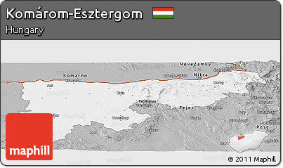 Gray Panoramic Map of Komárom-Esztergom