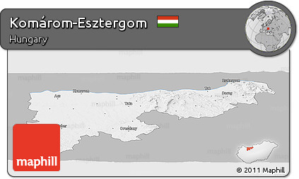 Gray Panoramic Map of Komárom-Esztergom, single color outside