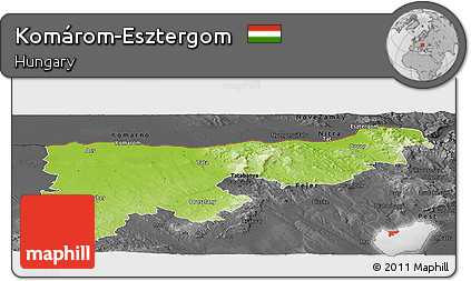 Physical Panoramic Map of Komárom-Esztergom, darken, desaturated