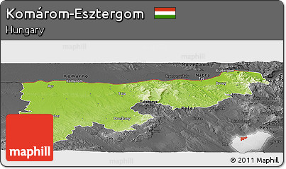 Physical Panoramic Map of Komárom-Esztergom, darken, desaturated