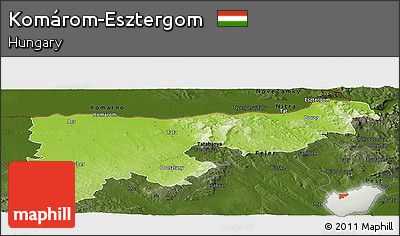 Physical Panoramic Map of Komárom-Esztergom, darken