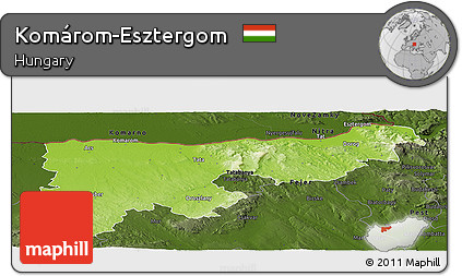 Physical Panoramic Map of Komárom-Esztergom, darken