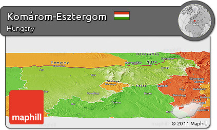Physical Panoramic Map of Komárom-Esztergom, political outside