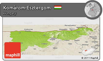 Physical Panoramic Map of Komárom-Esztergom, shaded relief outside