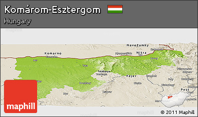 Physical Panoramic Map of Komárom-Esztergom, shaded relief outside