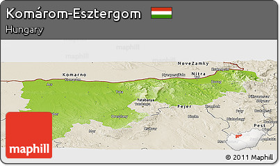 Physical Panoramic Map of Komárom-Esztergom, shaded relief outside