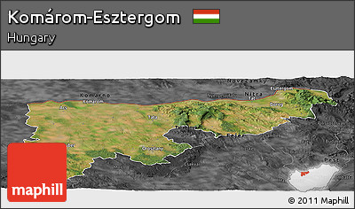 Satellite Panoramic Map of Komárom-Esztergom, darken, desaturated