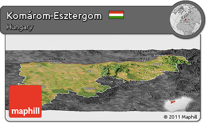 Satellite Panoramic Map of Komárom-Esztergom, darken, desaturated