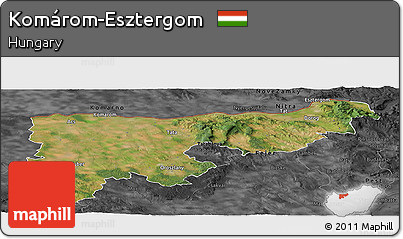 Satellite Panoramic Map of Komárom-Esztergom, darken, desaturated