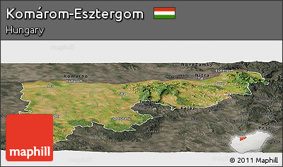 Satellite Panoramic Map of Komárom-Esztergom, darken, semi-desaturated