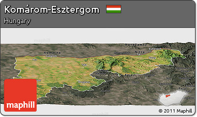 Satellite Panoramic Map of Komárom-Esztergom, darken, semi-desaturated