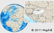 Blank Location Map of Hungary, shaded relief outside