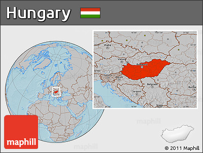 Gray Location Map of Hungary, hill shading