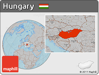 Gray Location Map of Hungary, hill shading